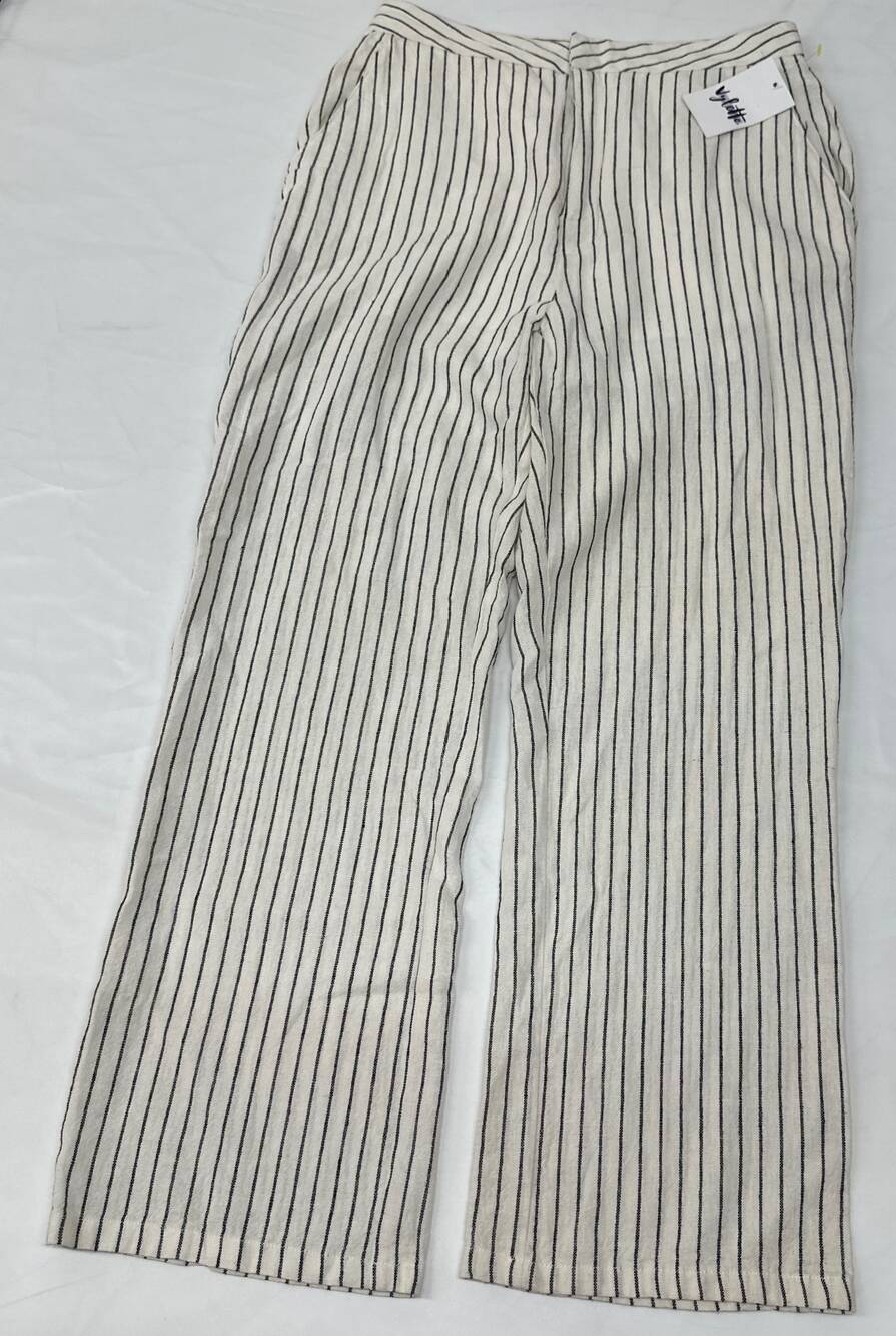 Valette Striped Linen Blend Wide Leg Pants Women 9 White Black